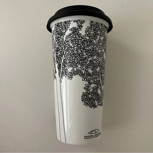 Black and White Artsy Double Walled Ceramic Porcelain Travel Mug - Picture 4 of 16